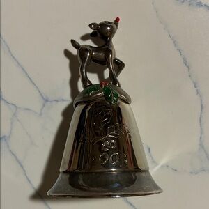 Vintage Silver Bell with Reindeer Design-2003. Plays Rudolf song